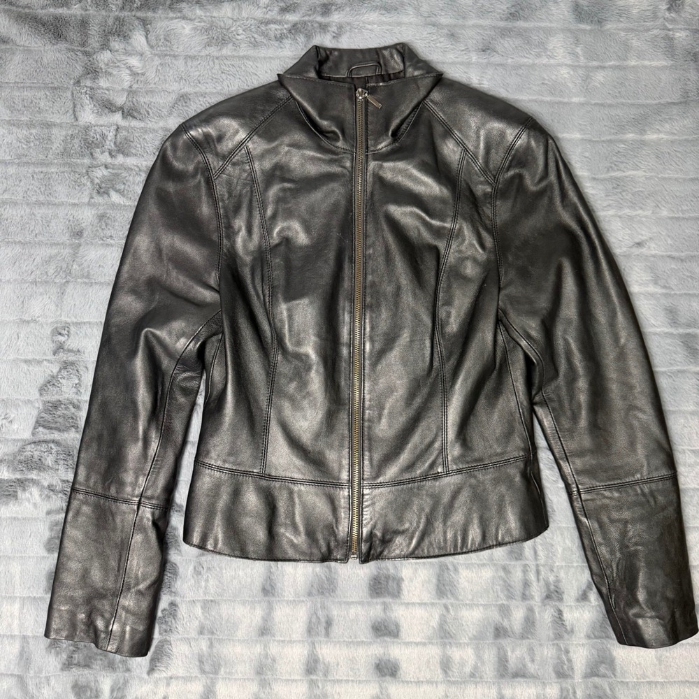 Uniform John Paul Richard Black Leather Jacket Mock Neck Zip Up Womens Small